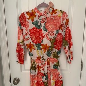 Cheap & Cheerful Short, Floral Vacation Dress With Belt - Size S